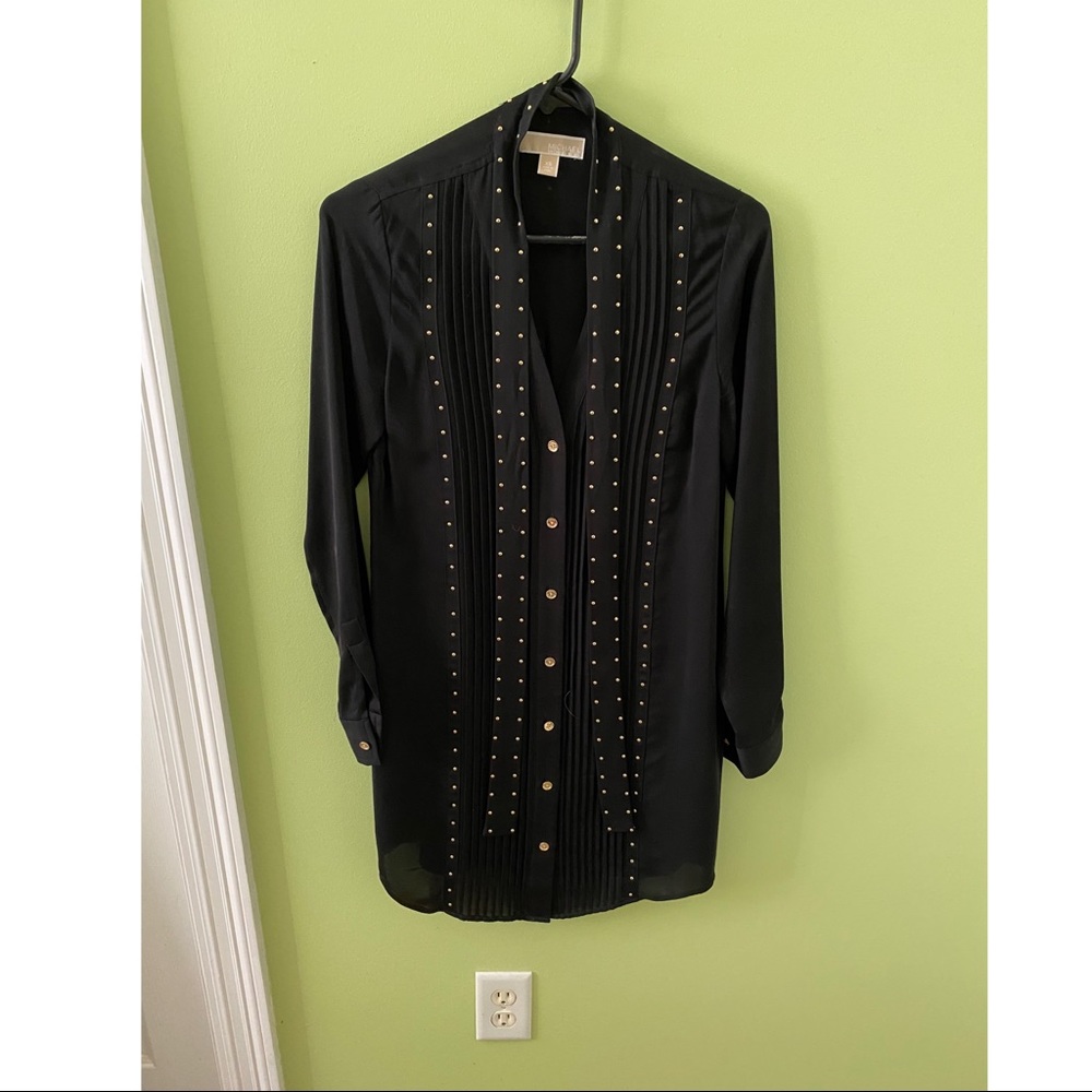 Michael Kors Black and Gold Button-Up Dress